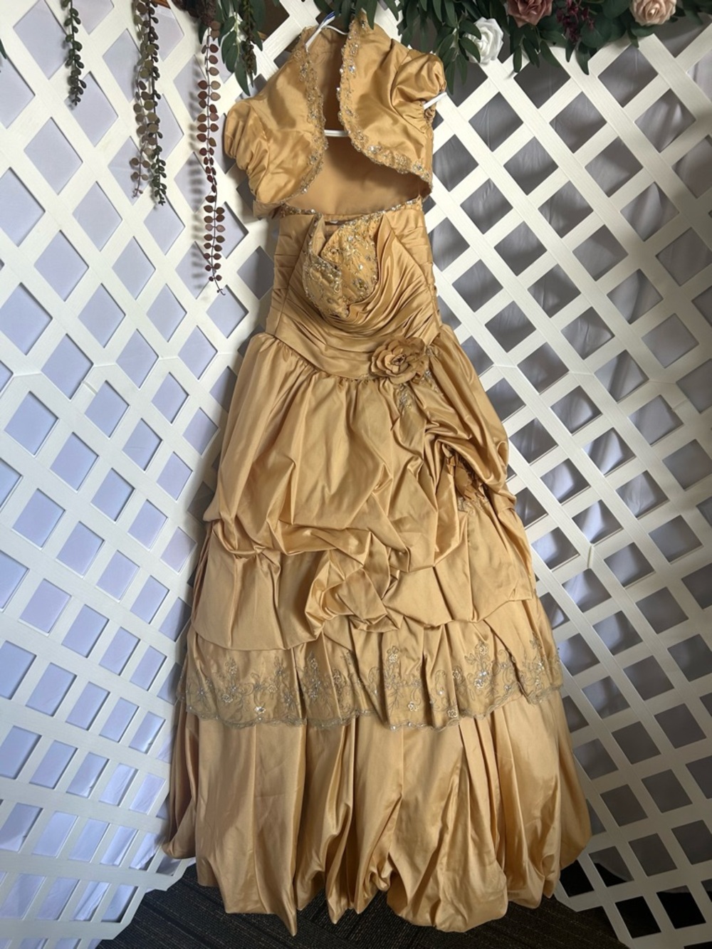 Mori Lee Gold Formal Gown Strapless Beaded Corset Dress Vintage Prom Dress 6
